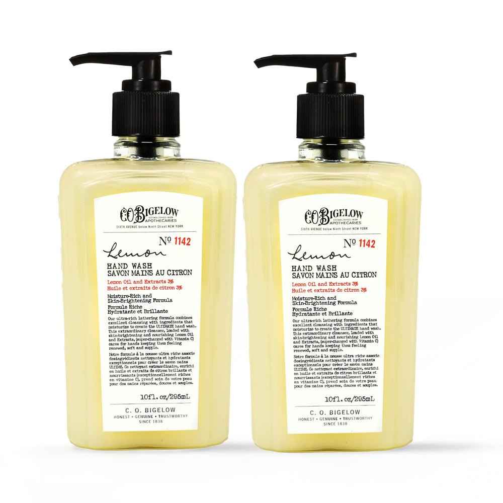 C. O. Bigelow front packaging showing two lemon hand wash bottles for convenience