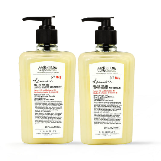 C. O. Bigelow front packaging showing two lemon hand wash bottles for convenience