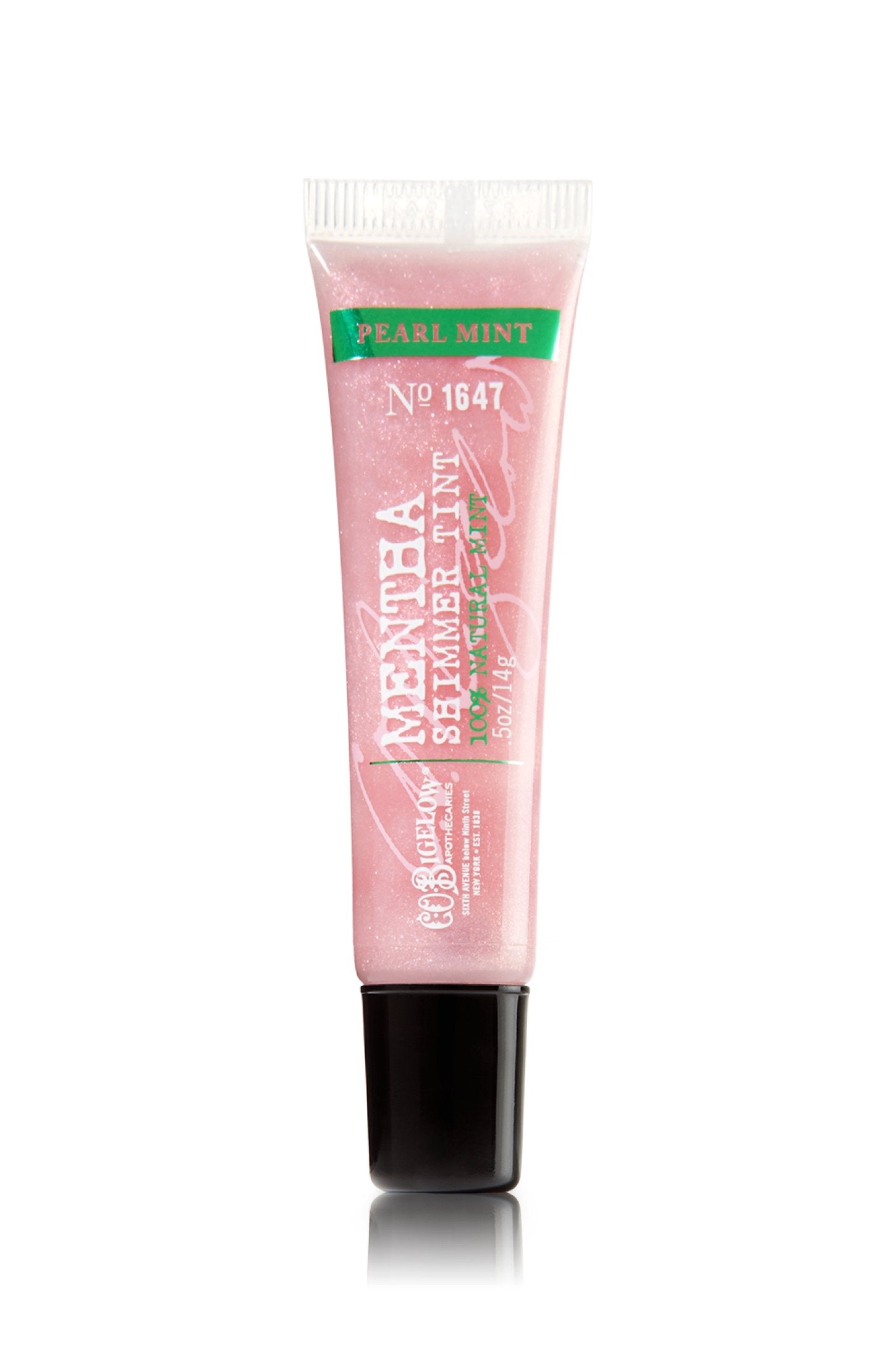 C. O. Bigelow mentha shimmer tint front view showing pearl mint glow for radiant lips