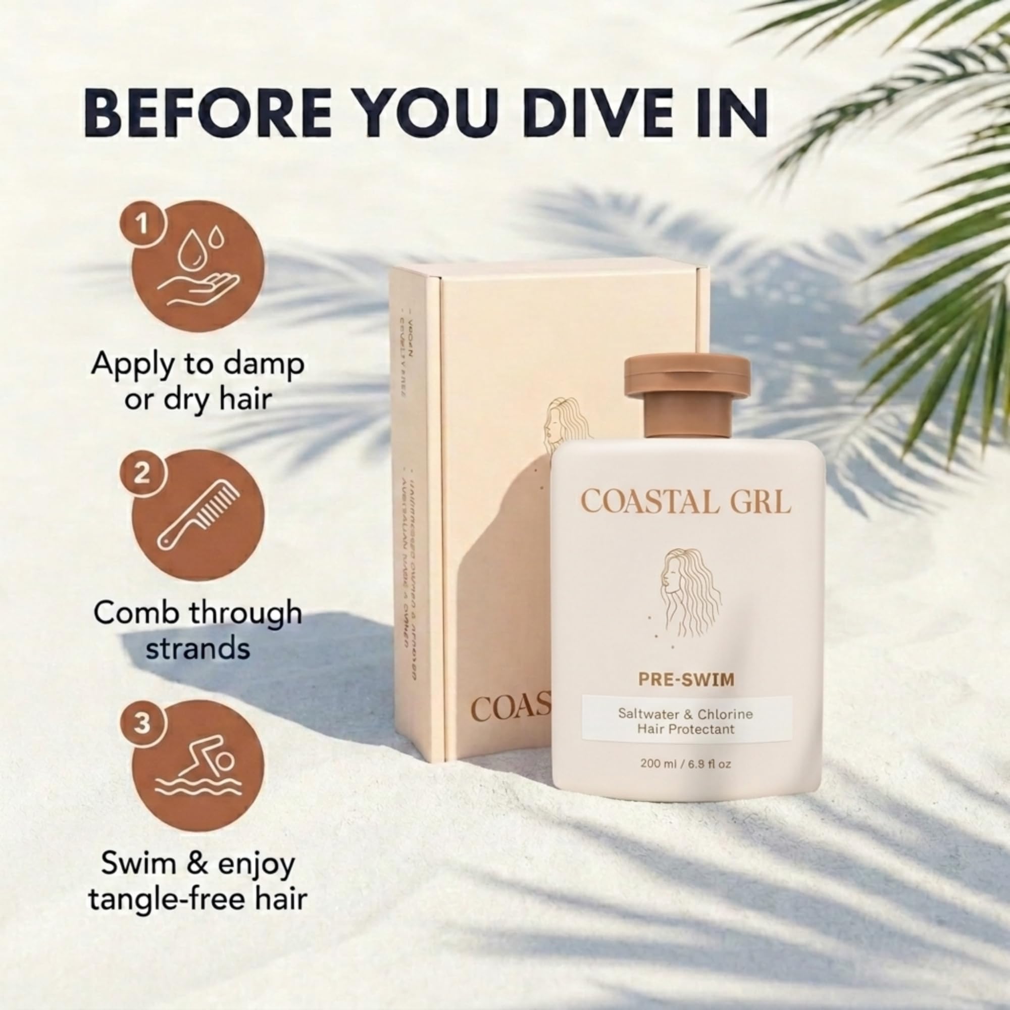 coastal grl applied to damp hair demonstrates detangling and smooth finish benefit