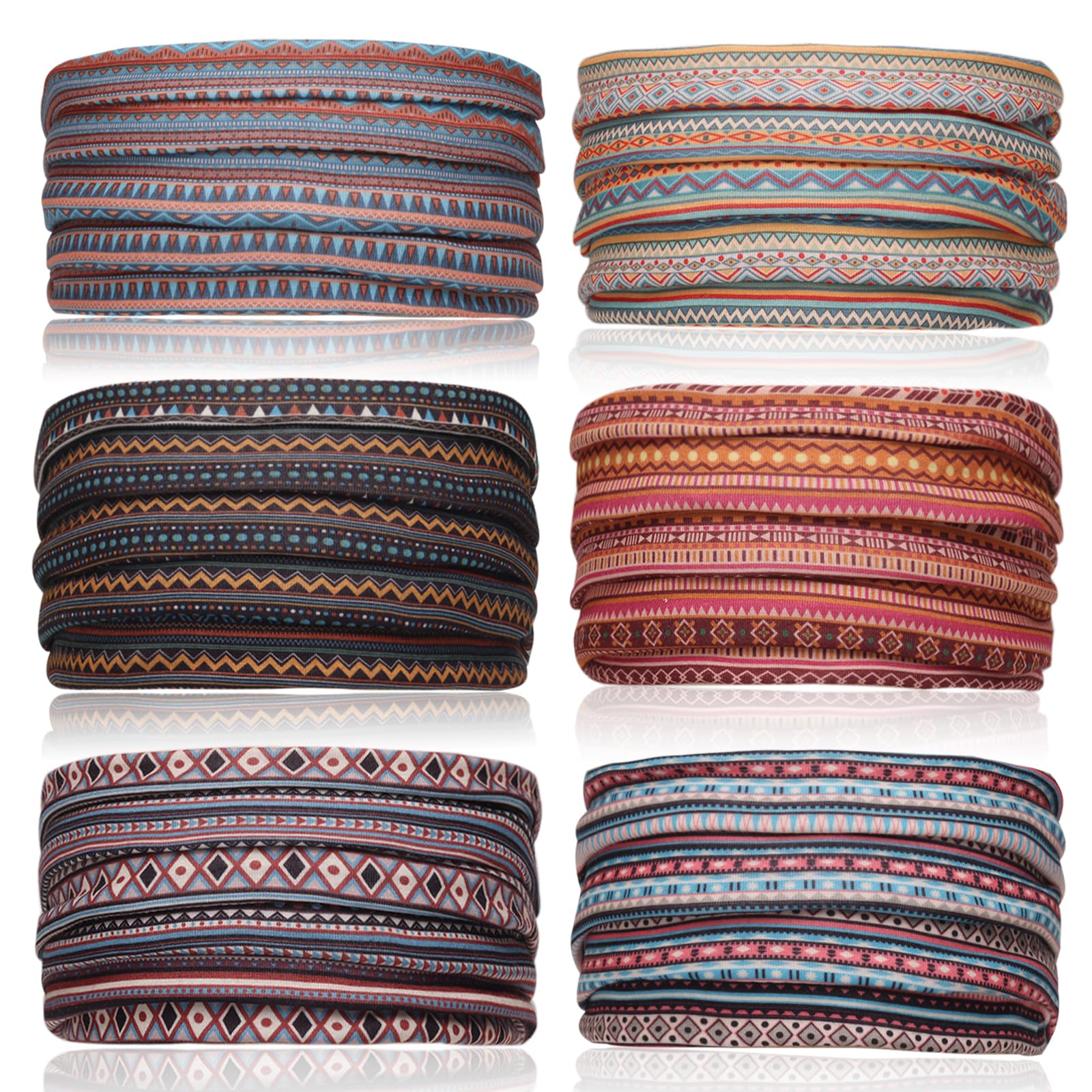Cobahom front pack showing six boho stripe headbands and variety