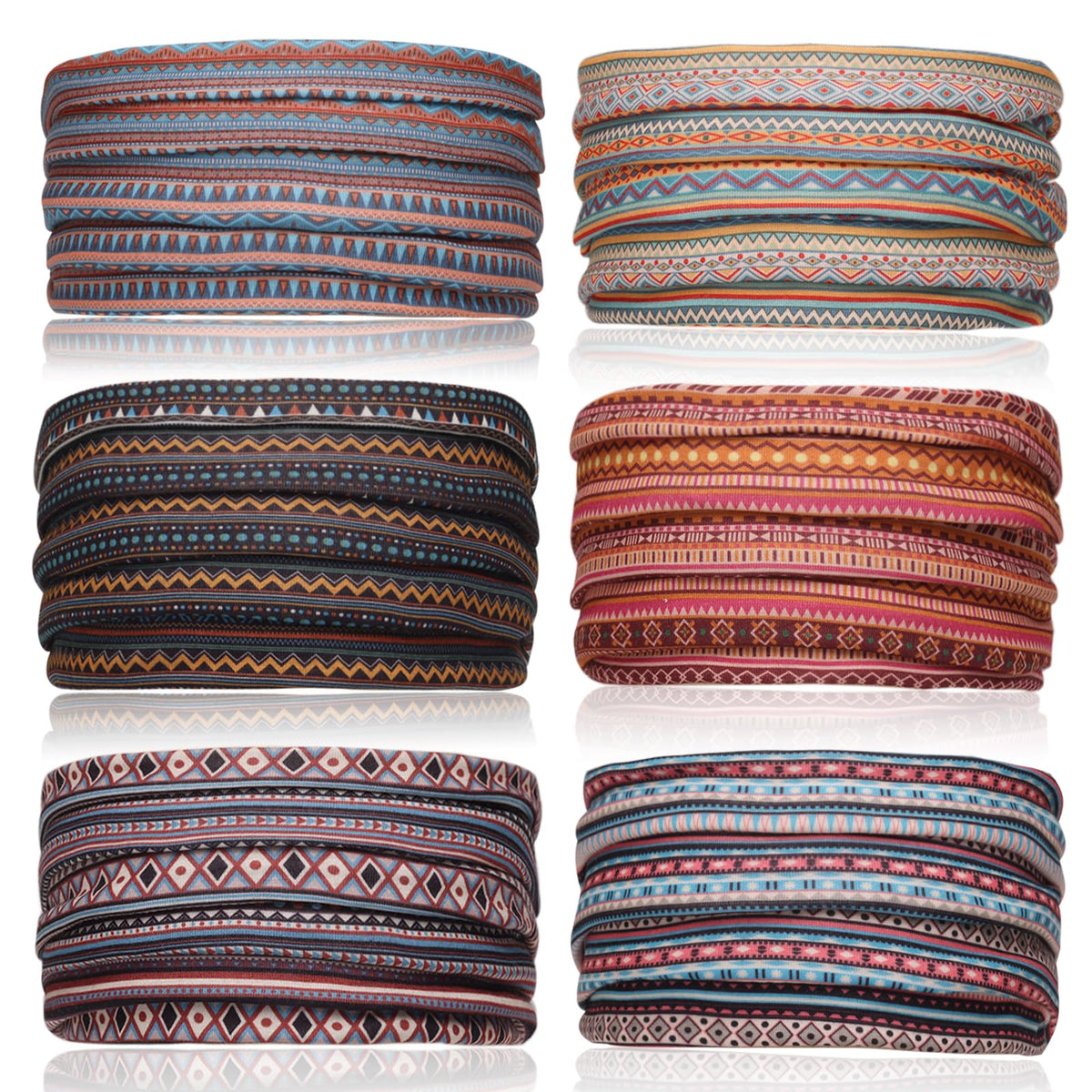 Cobahom front pack showing six boho stripe headbands and variety