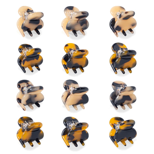 Cobahom front view of 12-piece mini claw clips showing compact set and neutral tones