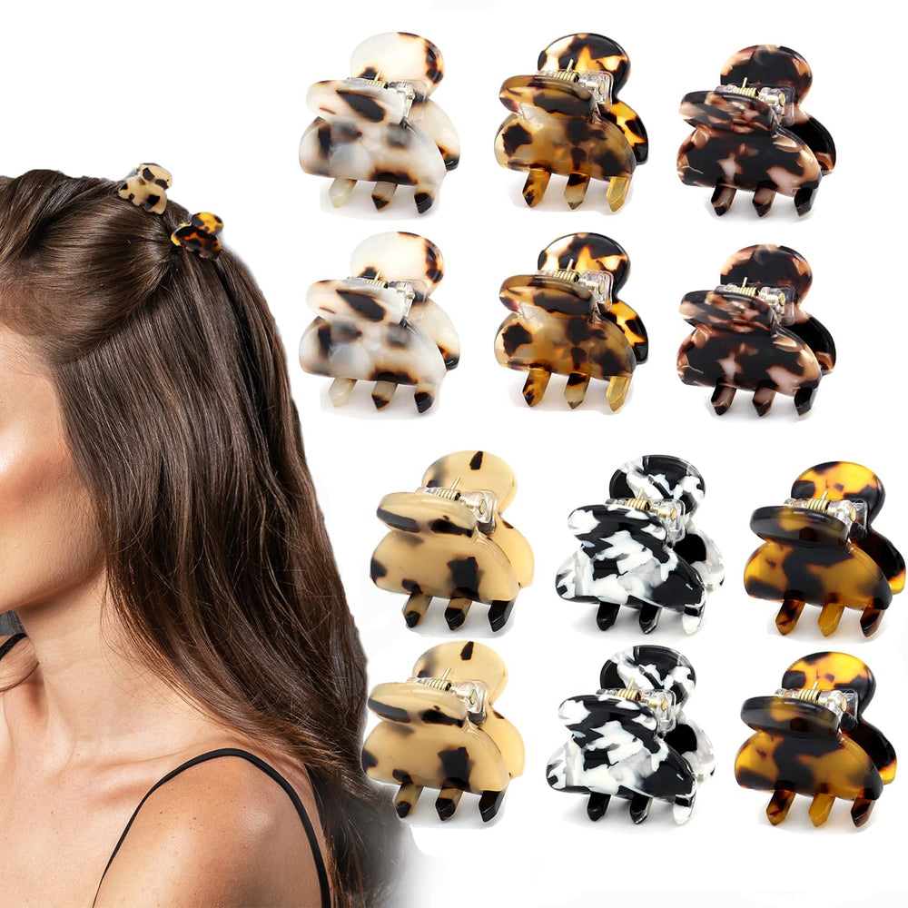 Cobahom front view of 12-piece mixed tortoise and leopard clips showing stylish variety and convenience