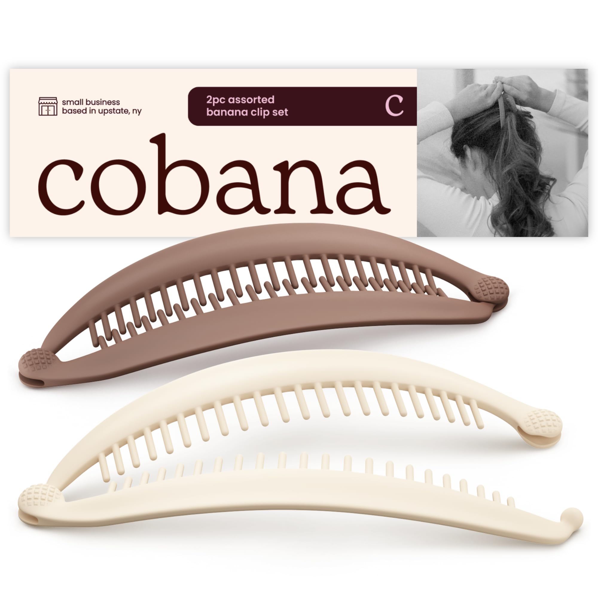 Cobana banana clip front packaging shows neutral color and size benefit