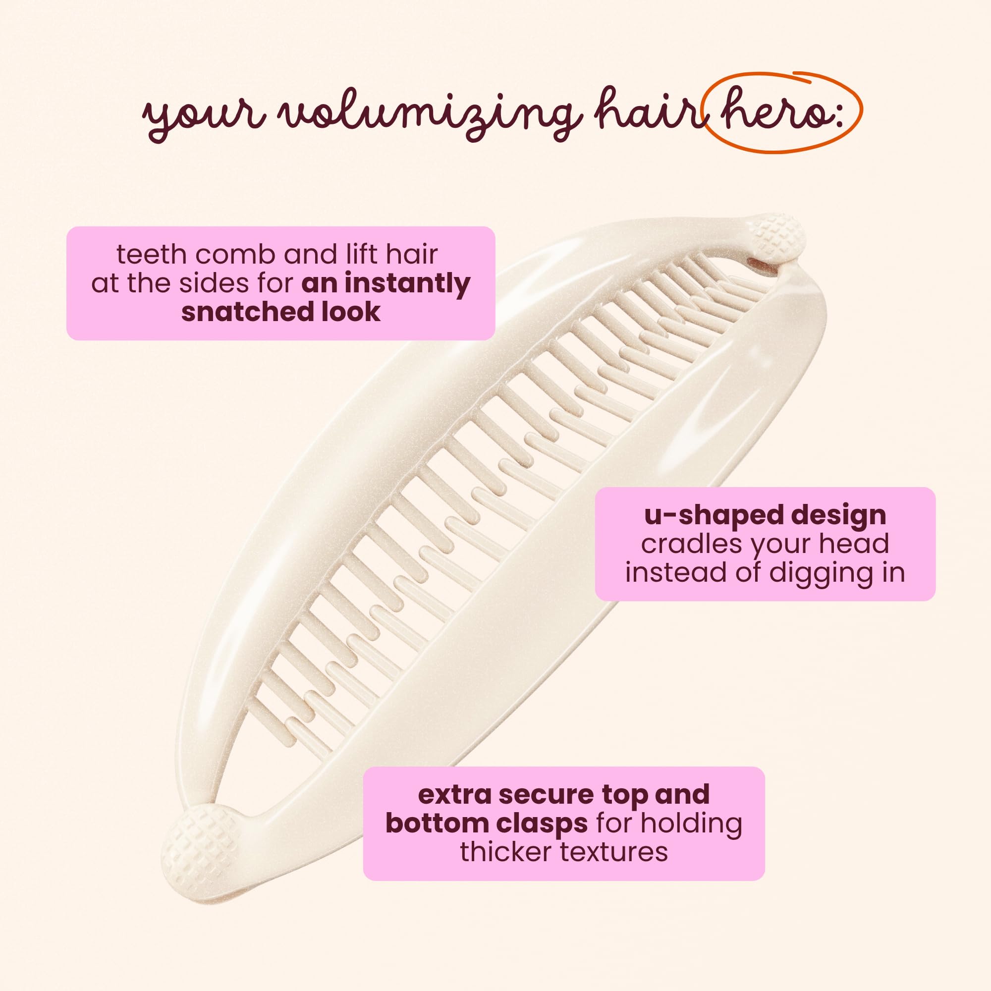 Cobana banana clip worn in voluminous updo demonstrating all-day hold benefit