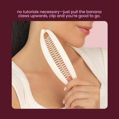 Cobana banana clip in a toiletry bag showing portable, on-the-go styling benefit