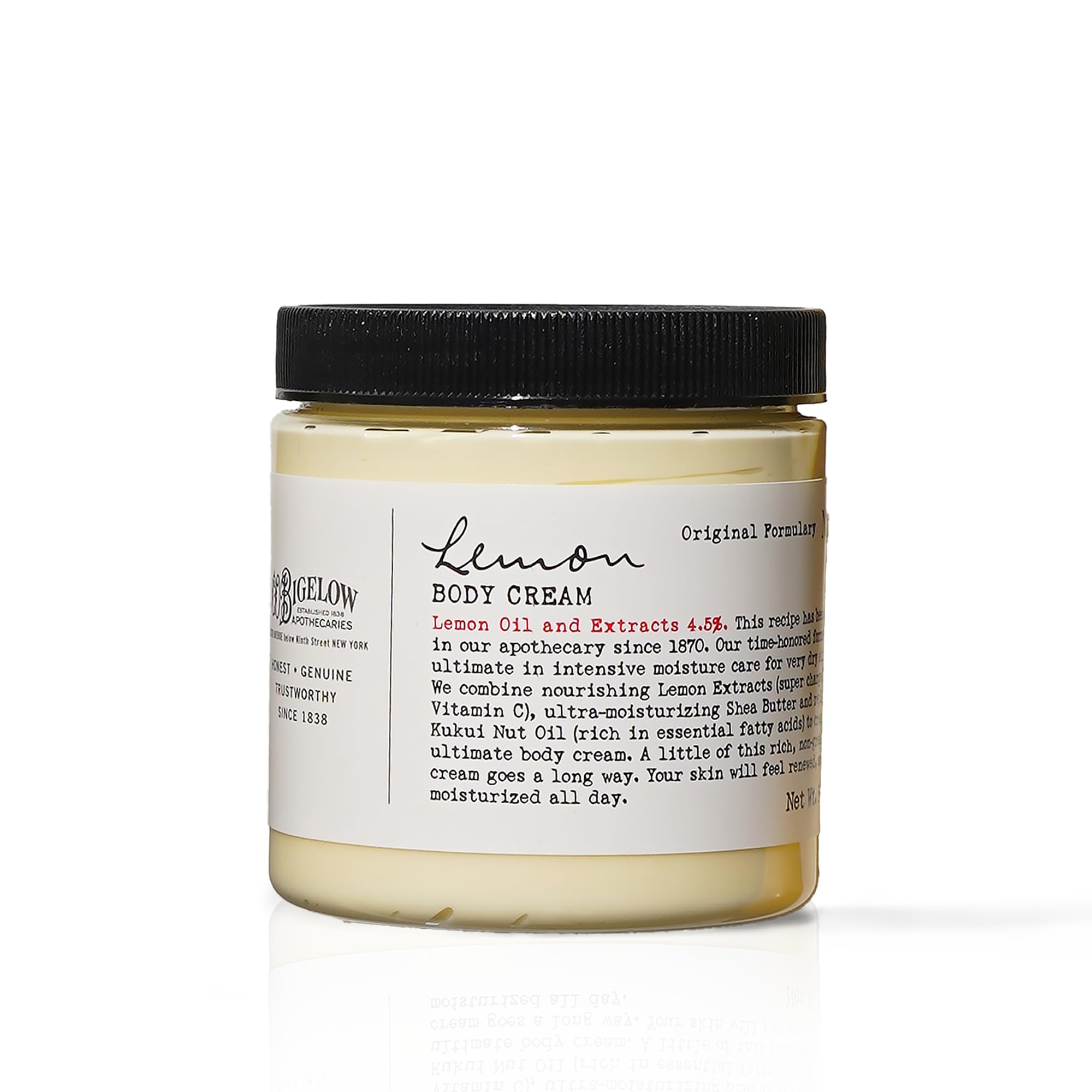 C. O. Bigelow front jar view shows lemon cream and classic apothecary look