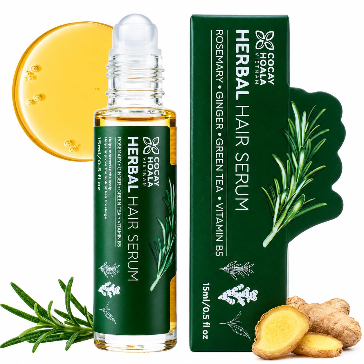 COCAY HOALA VIETNAM front packaging showing compact serum bottle benefit portable scalp care