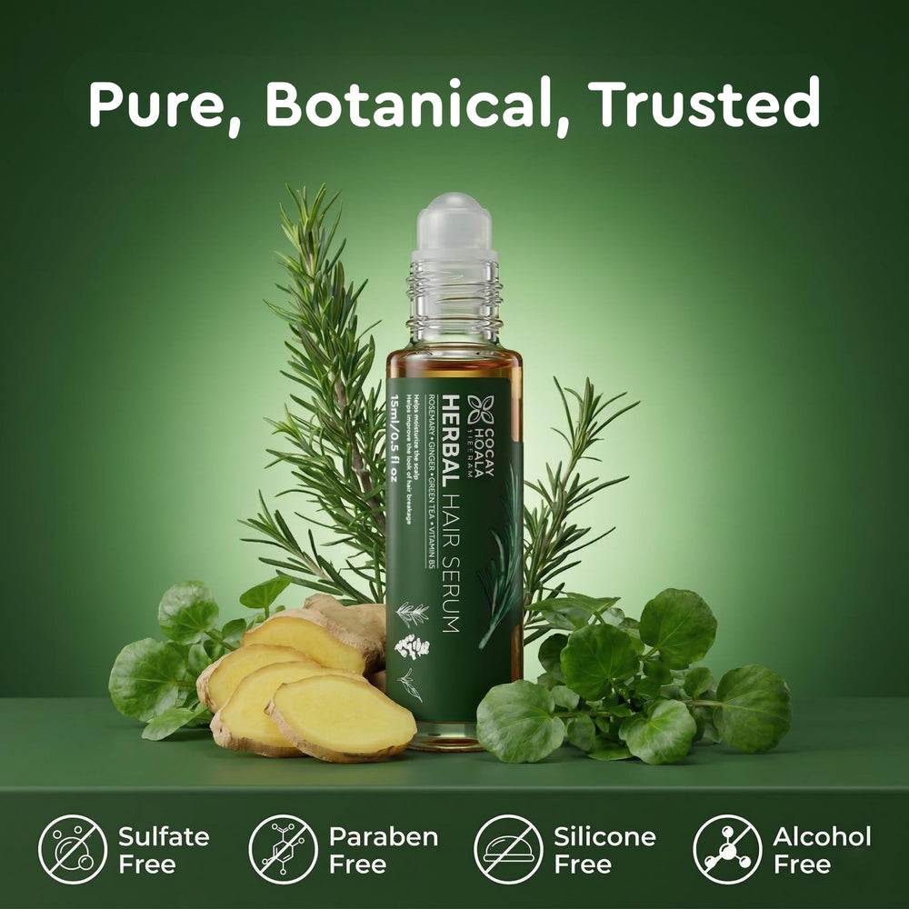 COCAY HOALA VIETNAM lifestyle scene of relaxed person using serum for calming scalp ritual
