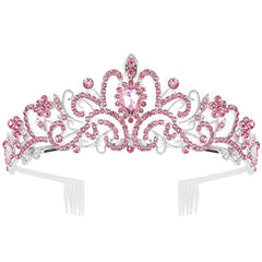 COCIDE front view of pink tiara set showing five crowns and combs for matching looks