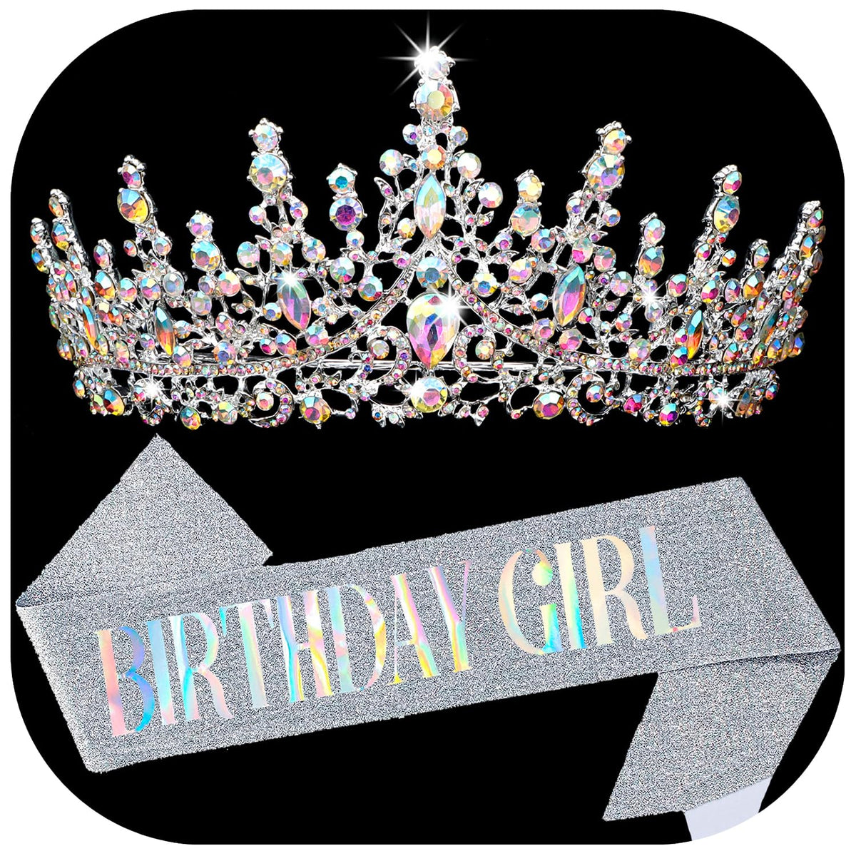 COCIDE front view of sash and tiara set showing complete party-ready look and appeal