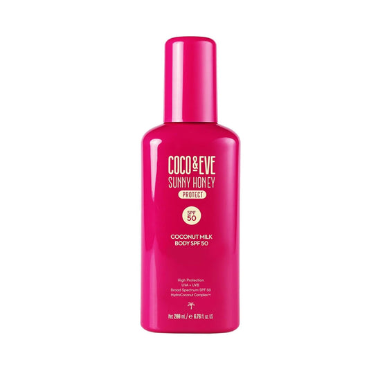 Coco & Eve front packaging showing SPF 50 and lightweight lotion benefit