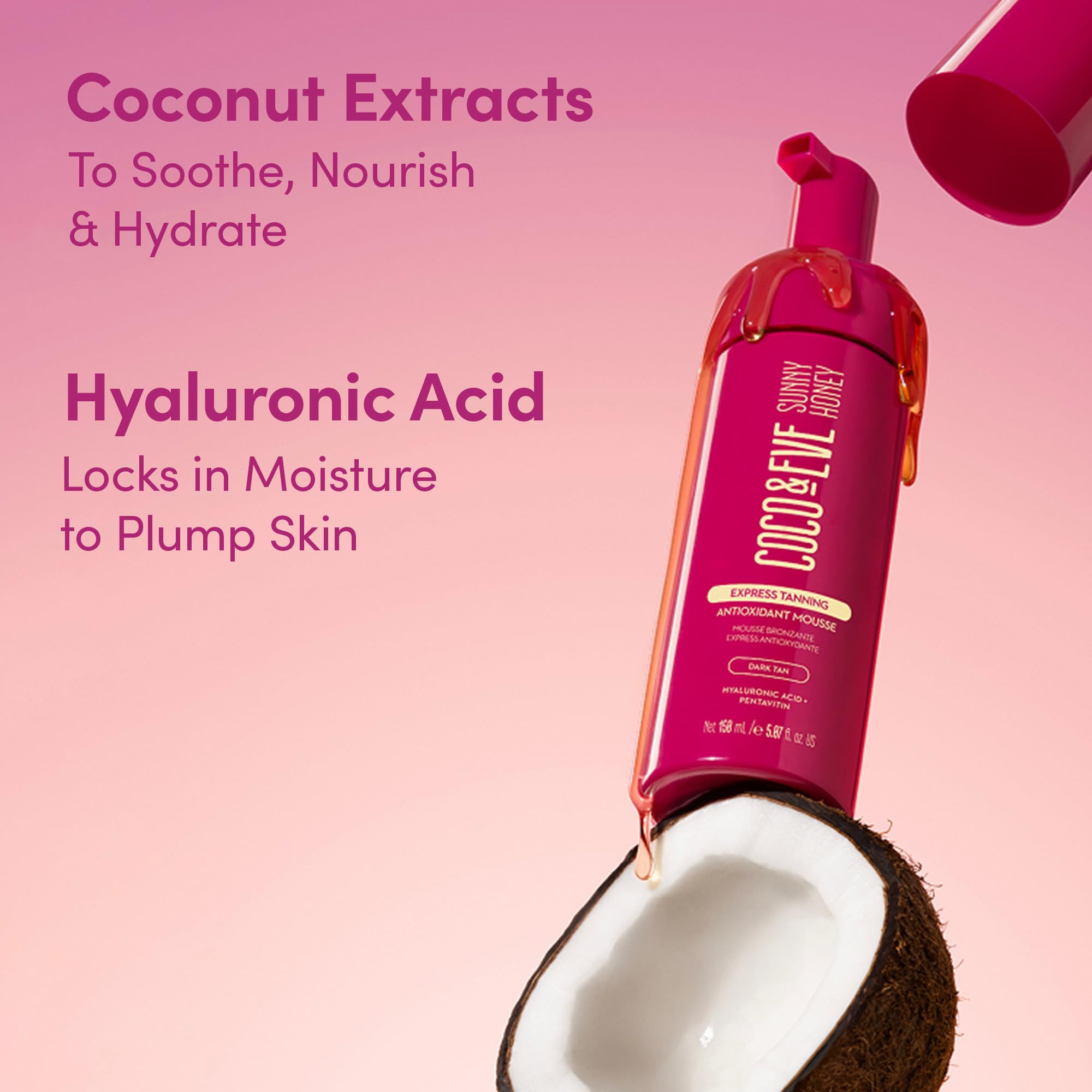 Coco & Eve coconut and hyaluronic close-up highlighting hydration