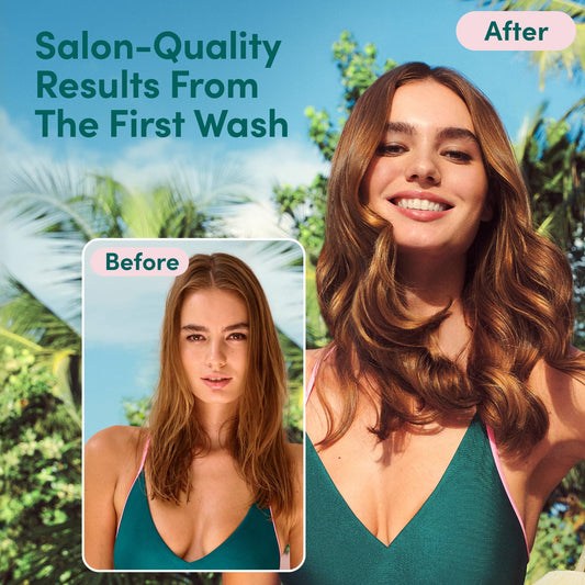 Coco & Eve shampoo pouring with foam showing gentle cleanse and softness benefit