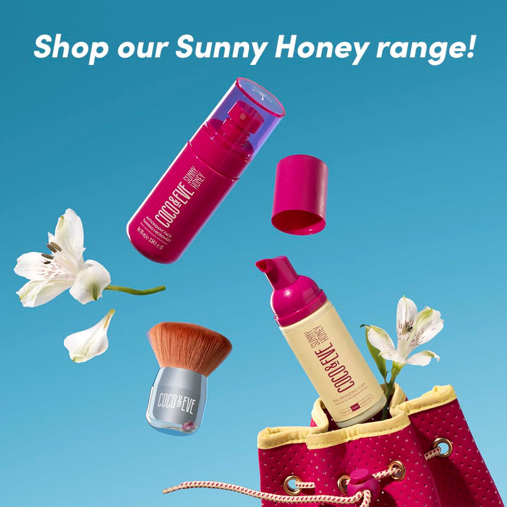 Coco & Eve face application with kabuki brush highlighting delicate, mess-free facial tanning
