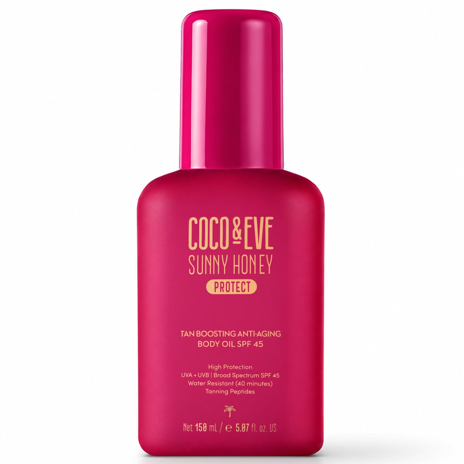 Coco & Eve pump bottle front view showing compact travel-ready protection