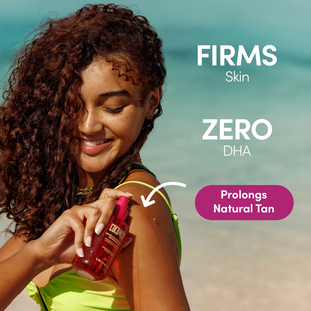 Coco & Eve ingredients label highlighting peptide and tropical oil benefits