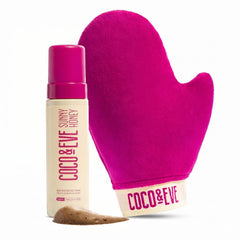 Coco & Eve front bottle shot showing dark Sunny Honey foam and packaging benefits