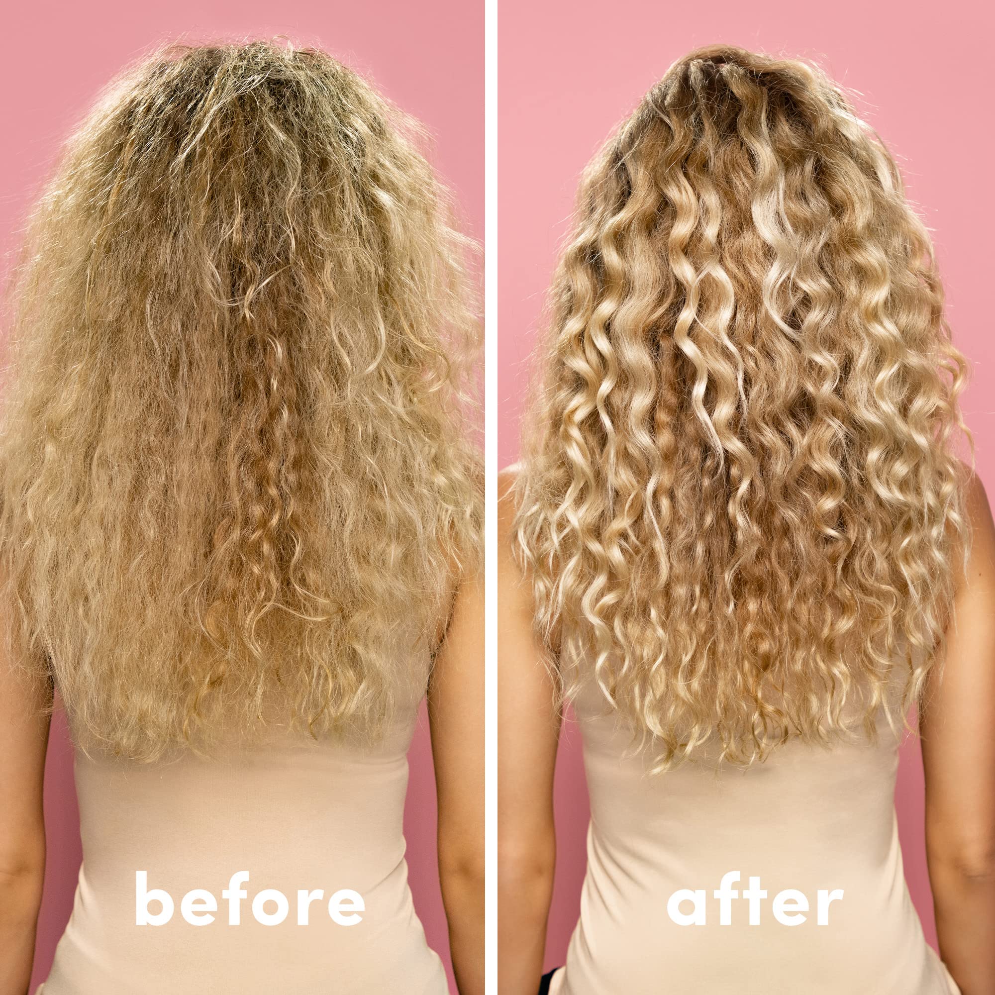 Before and after hair photo showing Coco & Eve improved strength and shine