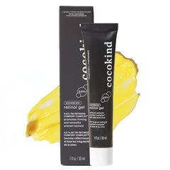 Cocokind advanced retinol gel front packaging showing bottle and label, conveys clear ingredient focus