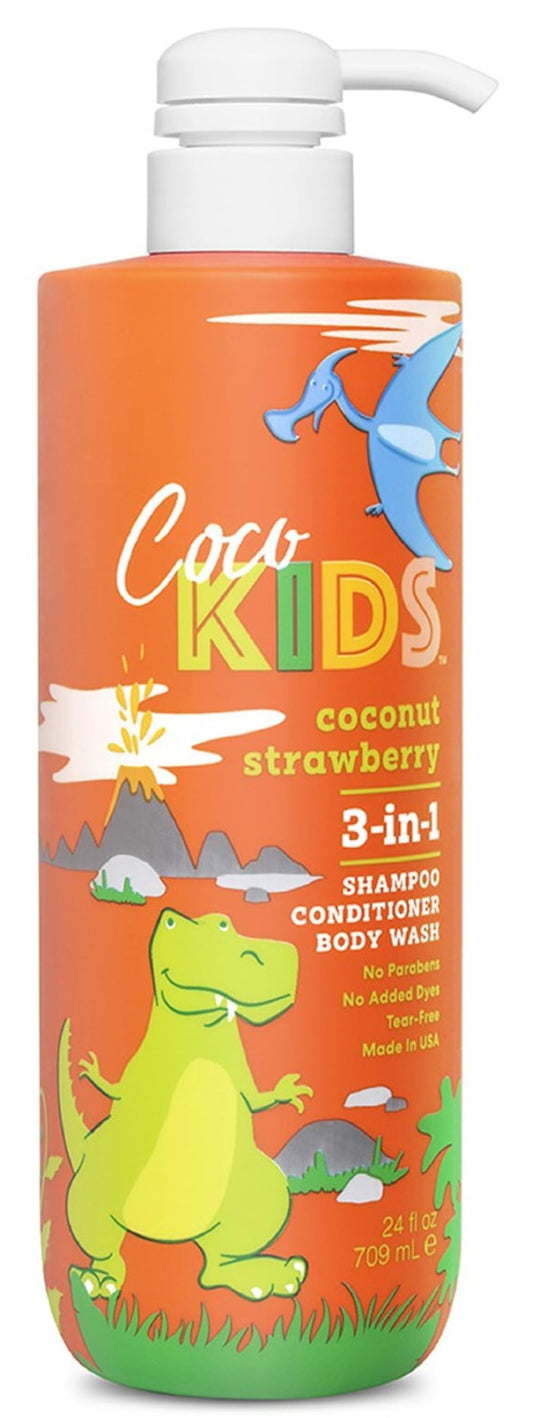 Cocomagic front packaging showing bottle and playful coconut strawberry scent benefit