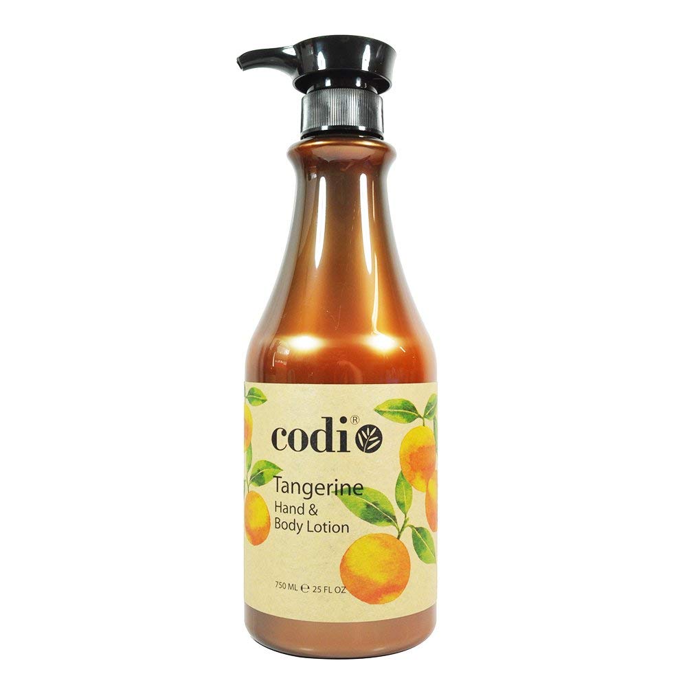 Codi tangerine lotion bottle front view showing hydrating, antioxidant benefits