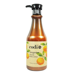 Codi tangerine lotion bottle front view showing hydrating, antioxidant benefits
