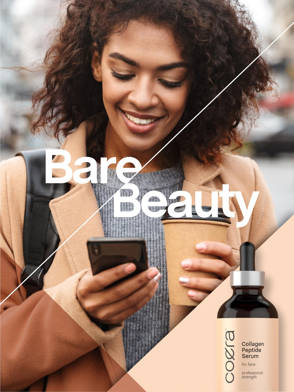 Coera serum staged on bathroom counter for daily routine and lifestyle appeal