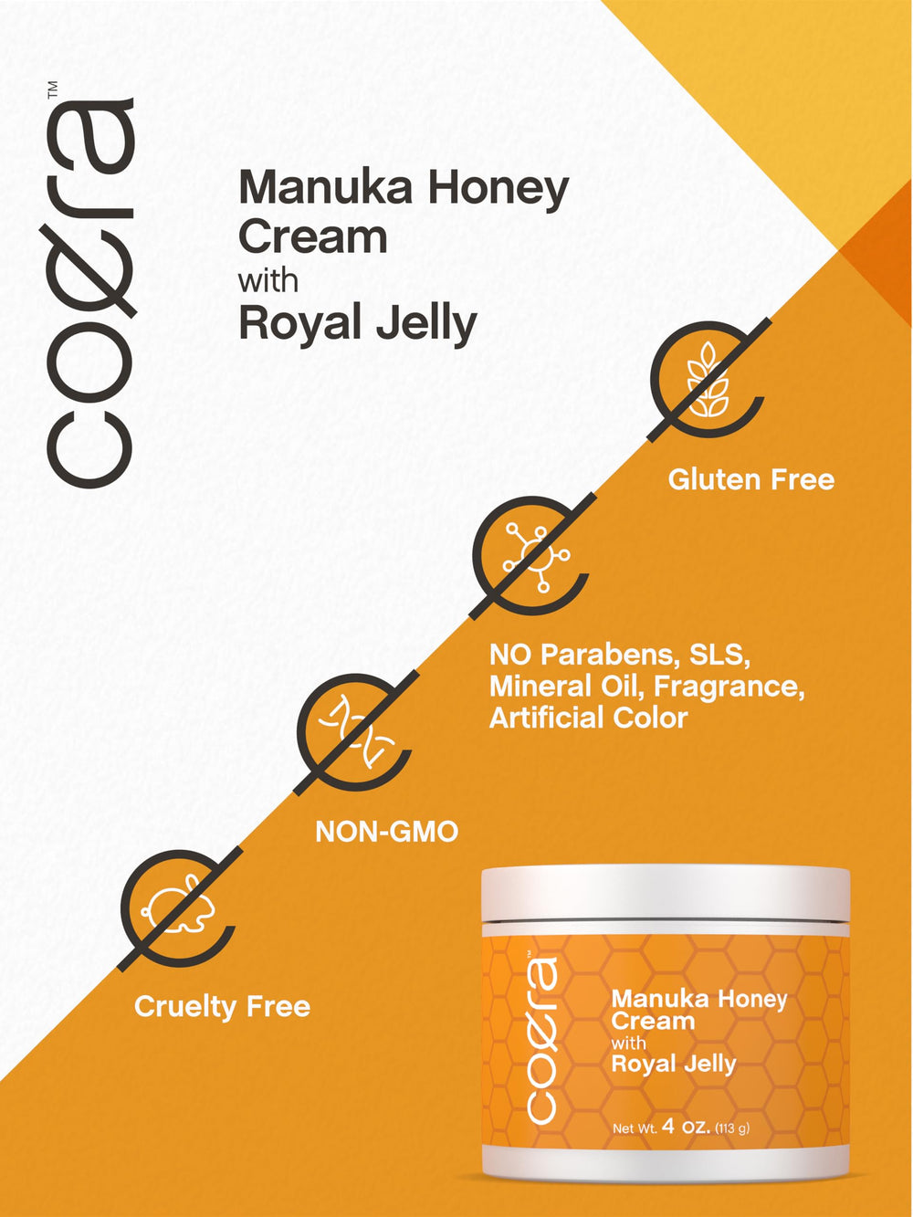 Coera ingredient label clear view listing honey and royal jelly