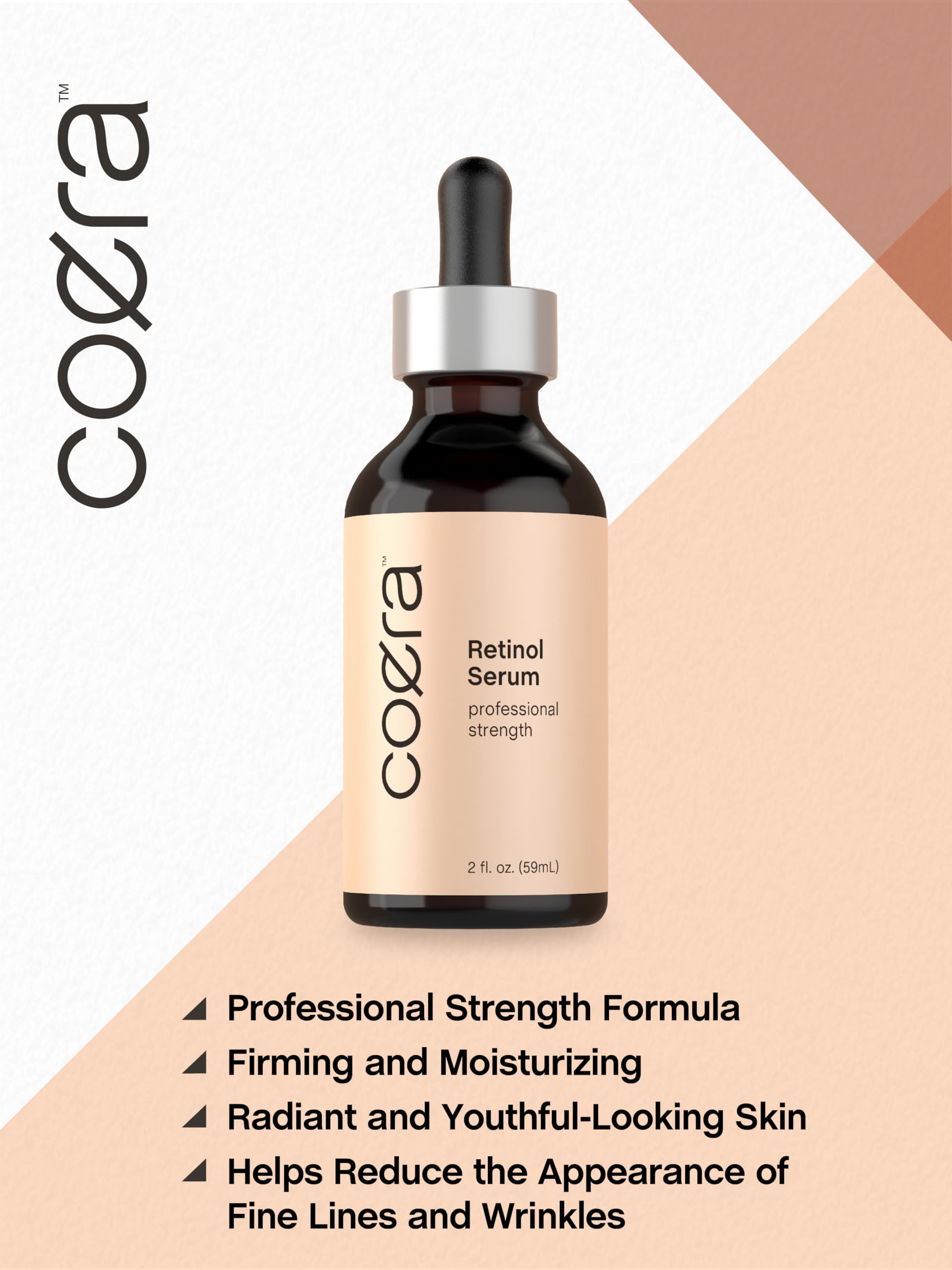 Coera bottle held in hand to show true-sized 2 fl oz and scale