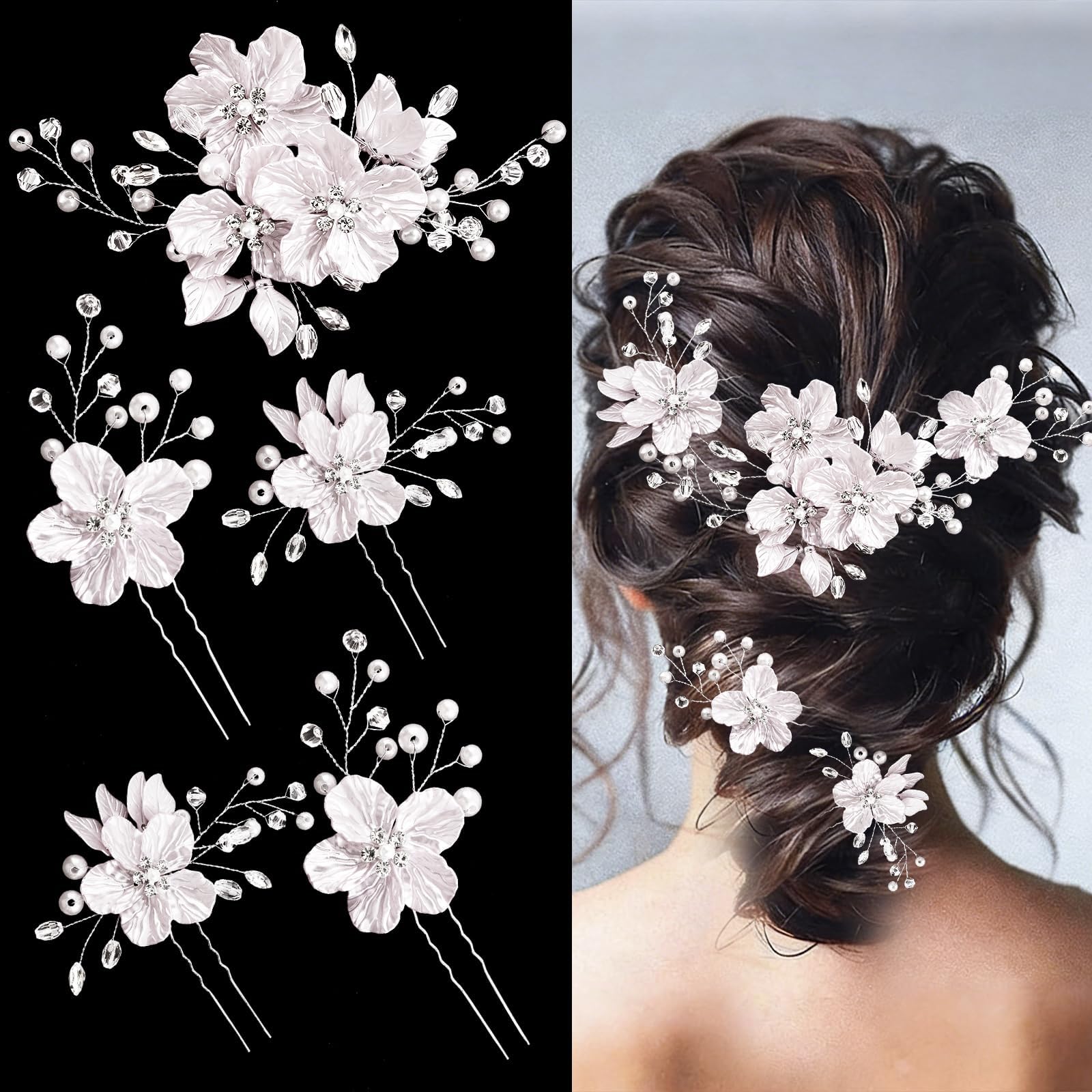 Cohortstar front view of five hair pins showing floral arrangement and elegant design benefit
