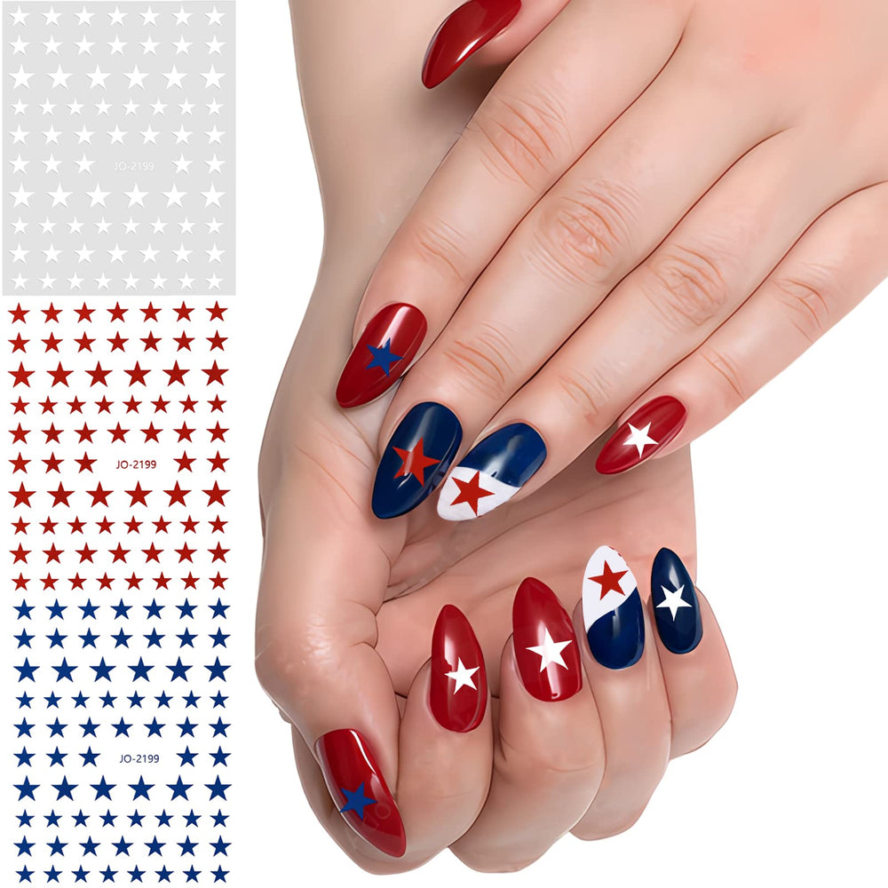 COKSDUPID finished patriotic manicure on hands, showcases celebratory red white blue styling