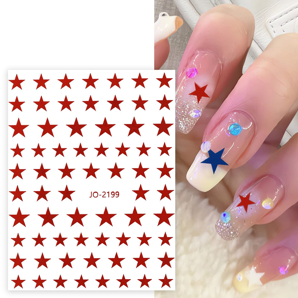 COKSDUPID star decal applied on acrylic nail, demonstrates easy peel-and-stick application benefit
