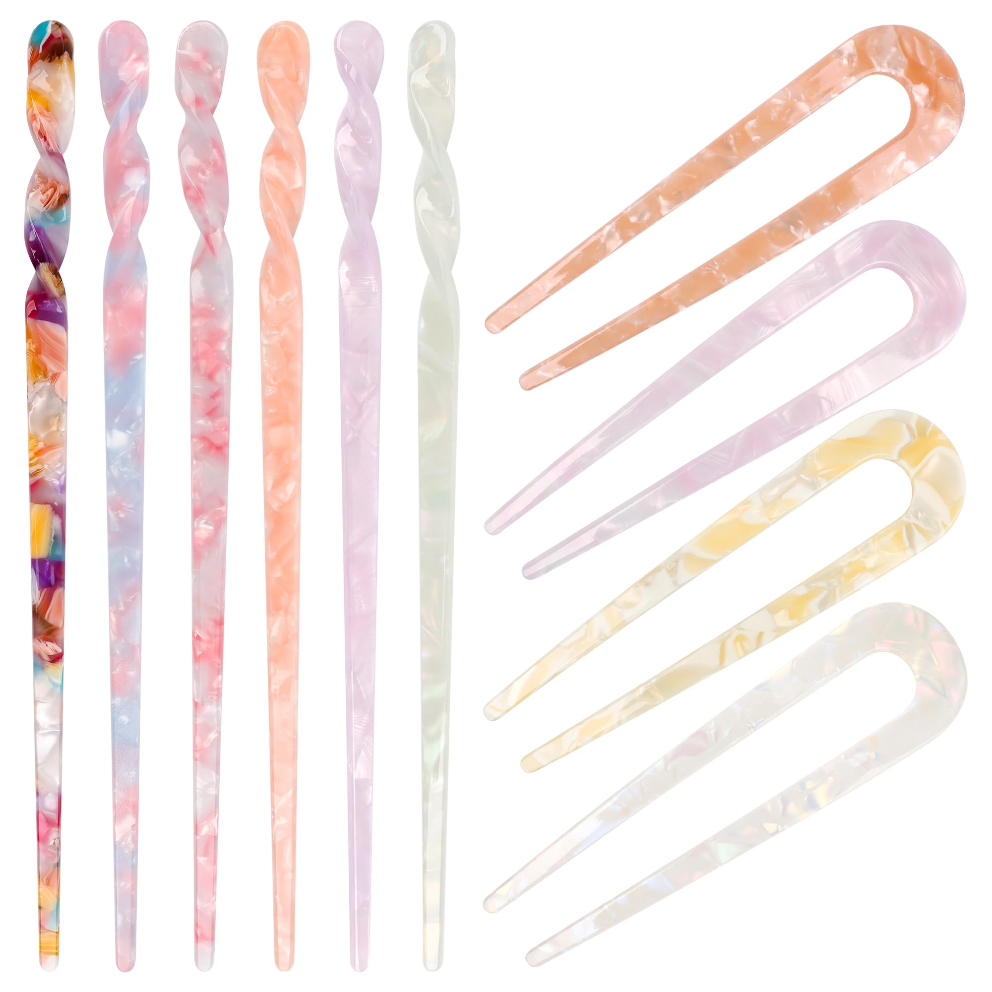 Coldairsoap front arrangement showing ten acetate hair sticks for versatile styling