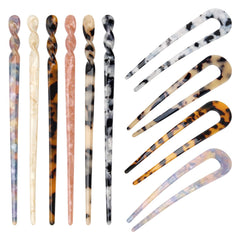 Coldairsoap front view of 10-piece acetate hair sticks set showing styles and colors for easy selection