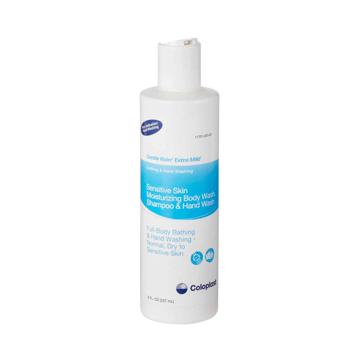 Coloplast front bottle view showing label and 8 oz size, highlighting gentle care