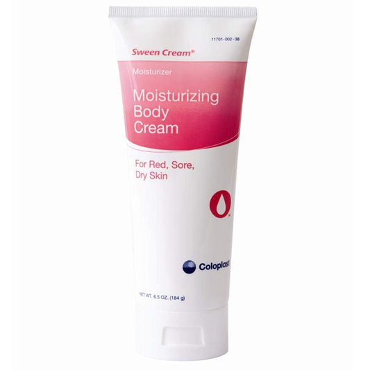 Coloplast Sween Cream front tube showing label and 6.5 oz size, convenient hydration