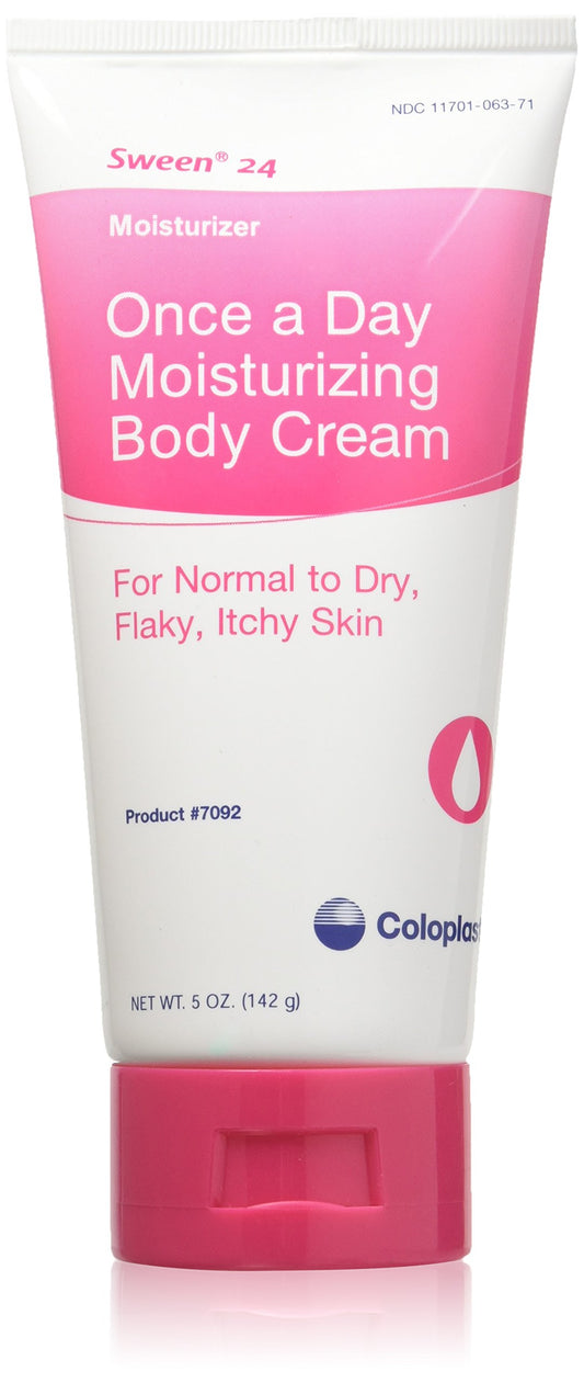 Coloplast Sween 24 front packaging shows 5 oz bottle and unscented label, clear benefit