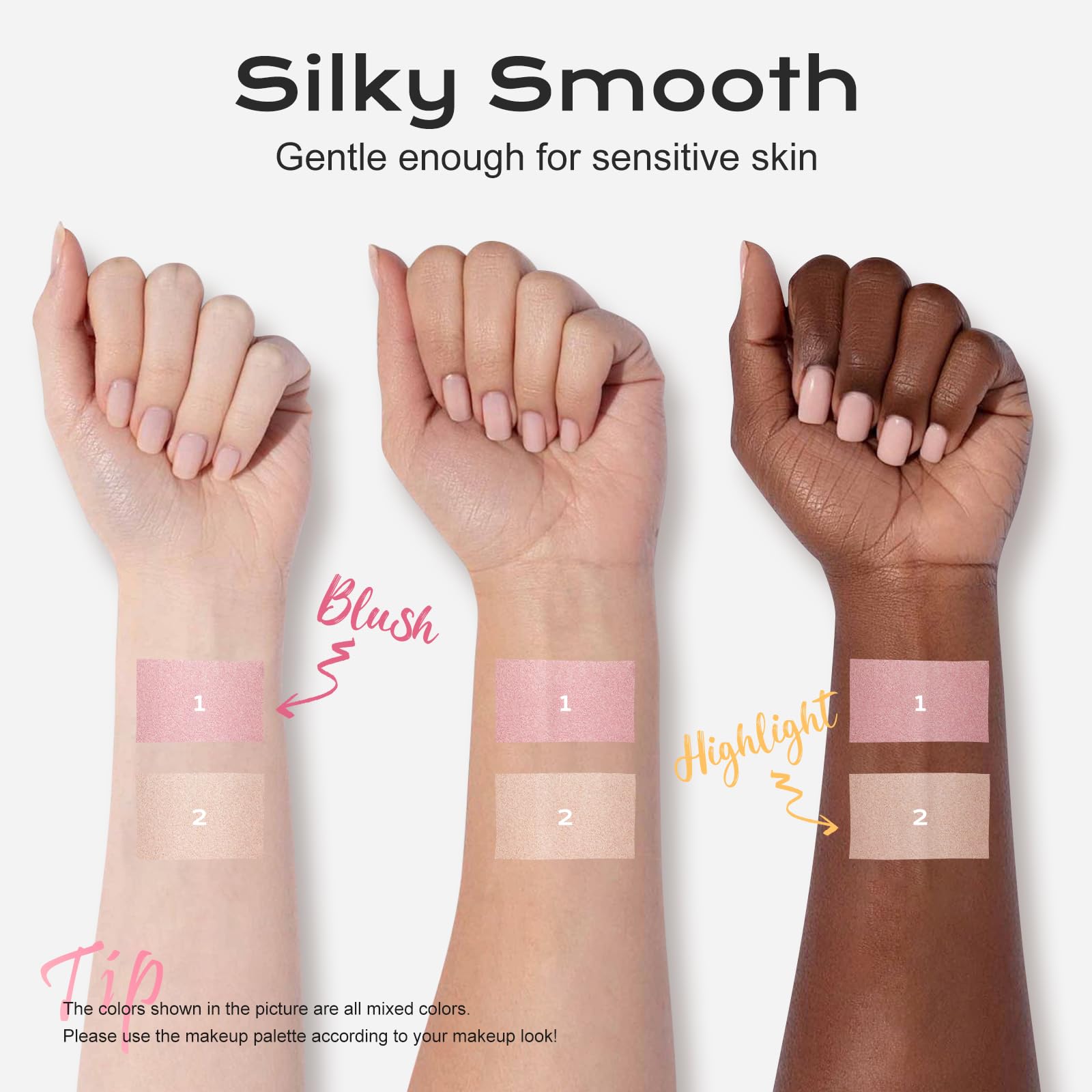 Color Nymph swatches on skin showing buildable pigments and natural finish benefit