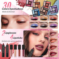 Color Nymph overhead of 30-color eyeshadow palette displaying variety and blendability