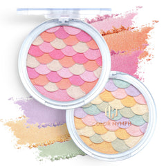 Color Nymph front view of mermaid blush and highlighter compact showing shades and case benefits