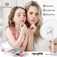 Color Nymph palette in hand demonstrating portable travel size
