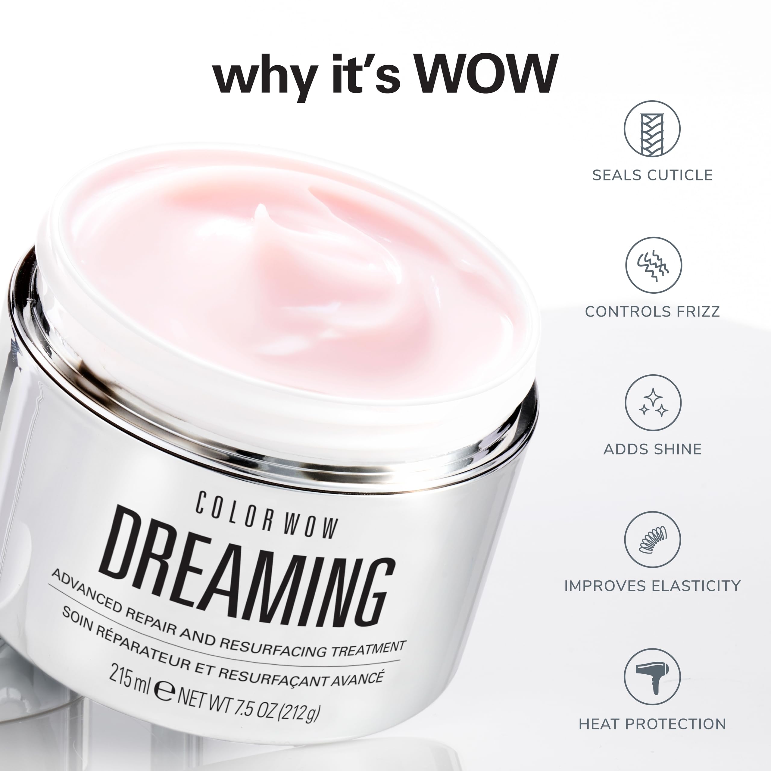 COLOR WOW mask in hand illustrating small amount needed and economical use