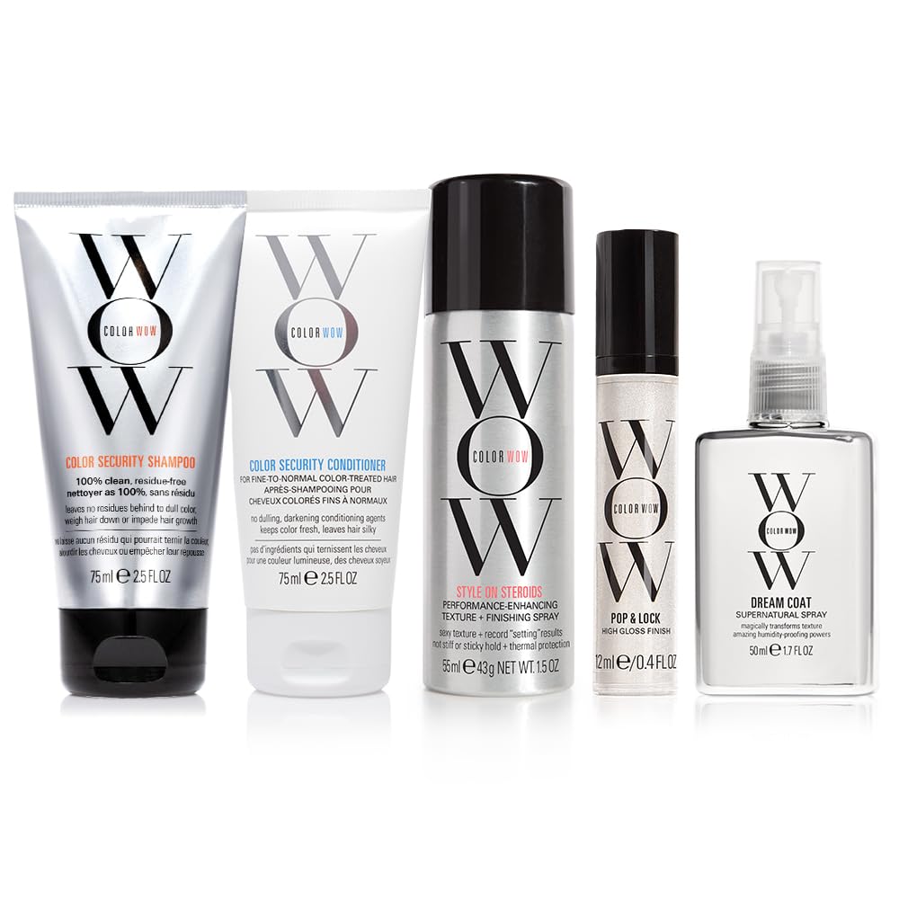 COLOR WOW front packaging of travel kit showing five TSA-friendly minis for easy packing
