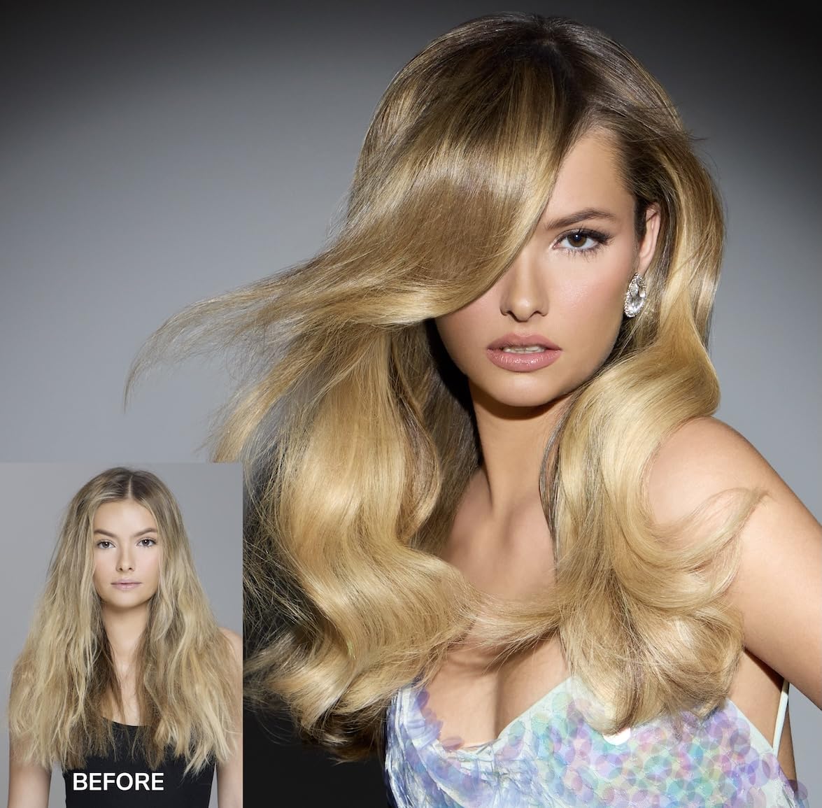 COLOR WOW after wash smooth glossy hair showing hydrated, frizz-reduced finish