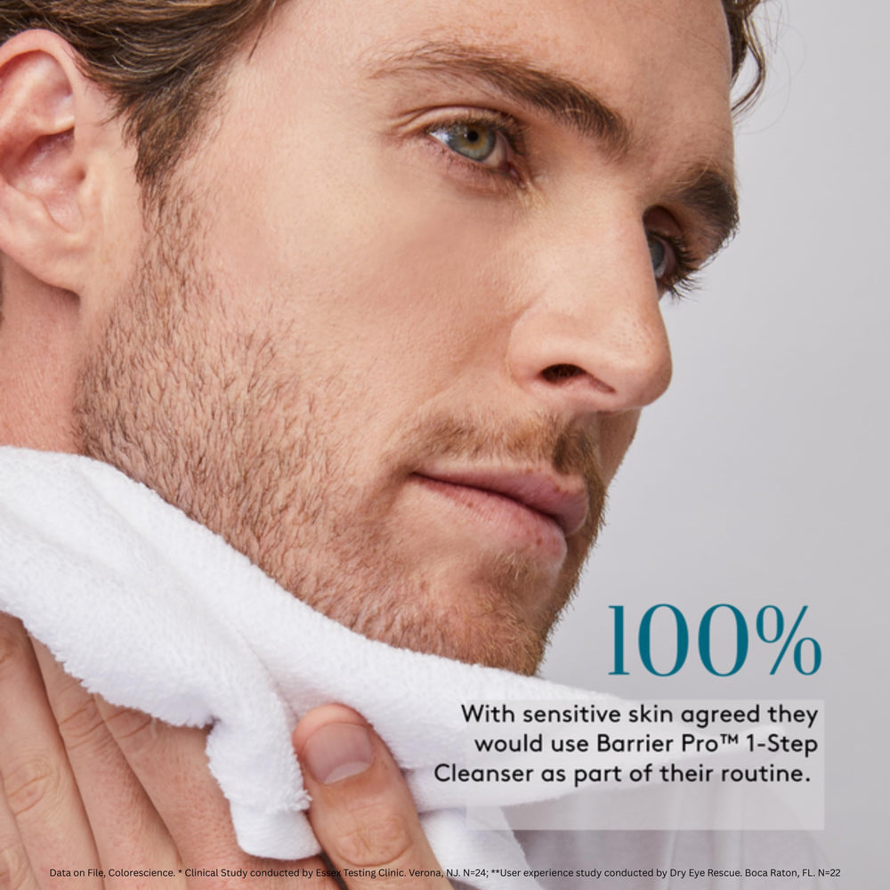 Colorescience being used at sink showing effective makeup and sunscreen removal