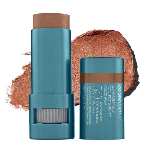 Colorescience bronze front packaging showing compact balm and shade