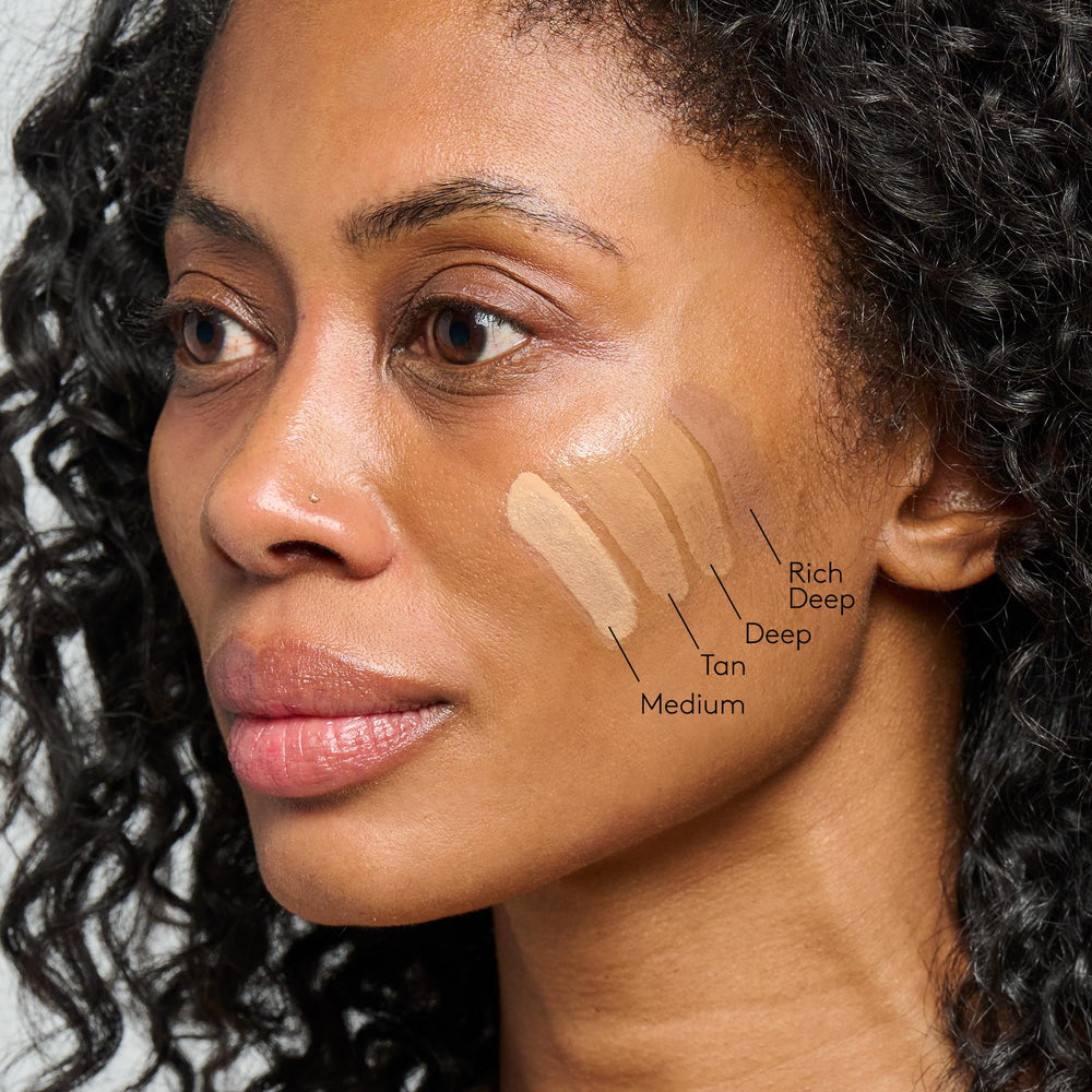 Hand swatch of Colorescience FLEX Rich Deep showing bloom and buildable coverage