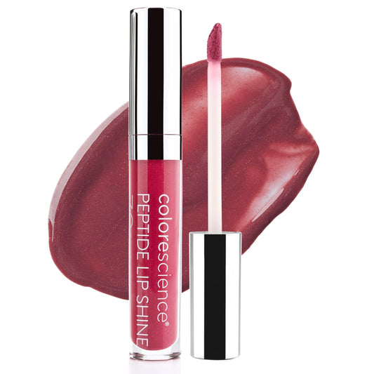 Colorescience Peptide Lip Shine Plum front packaging showing berry tint and SPF benefit